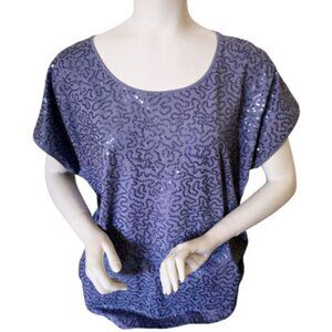 Chico’s Lavender Sequin Dolman Top Sz 3 Purple Mixed Media Knit Back EUC